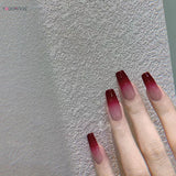 Popxstar  24Pcs Gradient Red Fake Nails Medium Length Coffin Press On Nails French Charm Manicure for Women Daily Party False Nails Art