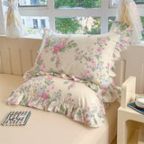 Popxstar  2pcs Flower Prints Ruffles 100% Cotton Pillowcases 48x74cm Sizes Cushion Cover for Bed Floral Style Adults Kids Pillowslip