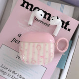 Popxstar  Lovely Pink Stripe Suitable Girl Wireless Bluetooth Earphone Case Protection Cover For Apple AirPods 1 2 3 4 Pro 2 Soft Shell
