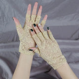 Popxstar Black Fingerless Sexy Lace Gloves Women Sun Protection Gloves Women Driving Mittens For Bride Ladies Half Finger Fishnet Gloves