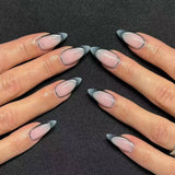 Popxstar 24pcs Silver Almond False Nails Oval Decorated Cloud Milk Wearable Fake Nails Short Press On Nail Coffin Detachable French Tips