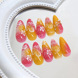 Popxstar 24pcs White Flower Fake Nail Tips Ins Yellow Pink Blush False Nails Wearable Full Cover European Almond Shaped Press on Nails