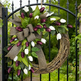 Popxstar  Spring Tulip Wreath, Door Hanging Decoration, Home Decoration Pendant, Festival Party Decoration Simulation Flower