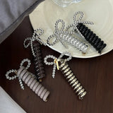 Popxstar Fashion Beaded Bow Telephone Wire Hairband Ponytail Braid Elastic Spiral Rubber Band Simple Hair Ties For Girls Hair Accessories