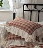 1 Piece Luxury European Style Embroidered Lace Ruffle Pillowcase, 100% Cotton Decorative Sham, Hotel & Home Bedding Essentials