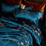 Popxstar  22 Momme Natural Mulberry Silk Luxury Bedding Set Yarn-dyed Jacquard Silk Cotton Duvet Cover Flat Sheet With Pillowcases 4Pcs
