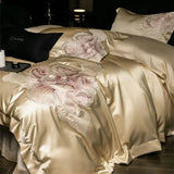 Popxstar  High Precision Damask Egyptian Cotton Flowers Embroidery Luxury Bedding Set Duvet Cover Flat/Fitted Bed Sheet Pillowcasess 4Pcs