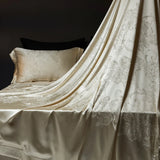 Popxstar  4Pcs Champagne Silk Damask Jacquard Egyptian Cotton Patchwork Luxury Bedding Set Duvet Cover Flat/Fitted Bed Sheet Pillowcases