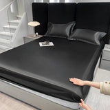 Popxstar Rayon Satin Waterproof Fitted Sheet Silky Solid Color Bed Sheet Elastic Band Sheets Smooth Bedsheet Mattress Cover