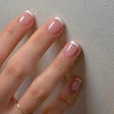 Popxstar 24Pcs Short Ballet False Nails with Bow Design White French Press on Nails Wearable Square Head Full Cover Fake Nail Manicure