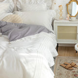 Popxstar Lace Ruffles Bedding Set White and Gray Color Bedclothes for Boys/Girls Full Size Quilt Cover Sets Queen/King Bed Linen Sets