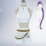 Popxstar KPop Rumi Mira Zoey White Singing Suit Women Halloween Carnival Party Role Playing Outfit Cosplay Costume Wig