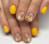 Popxstar  24pcs Yellow Short Square Press on Full Cover Nail Tips Glossy Finished Flower Design False Nail Art Wearable Fake Nail Set