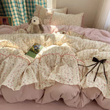 3/4Pcs Bedding Set Korean Princess Polka Dot Bedding Cute Bow Bed Linen 2 Bedroom Cotton Bed Linen With Ruffles Couple Quilt