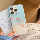 Popxstar  Clear Blue Gradient Koi Fish Gloss Mobile Phone Protective Case For iPhone 12 13 14 15 Pro Max Coque For iPhone 16 Pro Max Cover
