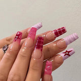 Popxstar 24Pcs Short Ballet False Nails with Bow Design White French Press on Nails Wearable Square Head Full Cover Fake Nail Manicure