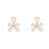 Popxstar Lovely Pearl Bow Earrings for Women Internet Design Versatile Drop Oil Vintage Earrings Fashion Jewelry Party Wedding Gifts