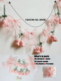 Popxstar  Handmade Crochet Flower Garland, Pink Floral Banner with Bows, Baby Shower, Wedding, Nursery, Party, Boho Wall Decoration Gifts