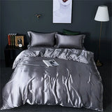 Popxstar High-end Blending Natural Mulberry Silk Bedding Set Luxury Satin Silky Queen Size Duvet Cover Set with Sheets King Size Bed Set