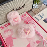 For Apple Airpods 1 2 3 4 Pro Pro 2 Wrist Strap Protective Case Cute Plush 3D Heart Shaped Bluetooth Headphone Generation Cover