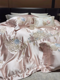 Popxstar  High Precision Damask Egyptian Cotton Flower Embroidery Luxury 4/5Pcs Bedding Set Duvet Cover Flat/Fitted Bed Sheet Pillowcases