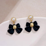 Popxstar Lovely Pearl Bow Earrings for Women Internet Design Versatile Drop Oil Vintage Earrings Fashion Jewelry Party Wedding Gifts