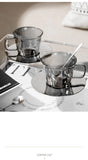 Popxstar Retro Light Luxury Glass Coffee Cup Set Smoke Gray Transparent Tea Cup Set Afternoon Tea Cup with Spoon Glasses Drink Set Gifts