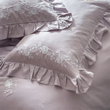 Popxstar  Flowers Embroidery Ruffles Purple Luxury Bedding Set 1000TC Egyptian Cotton Duvet Cover Flat/Fitted Bed Sheet Pillowcases 4Pcs