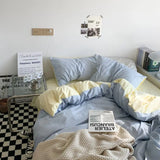 Popxstar New Small Fresh Double Spell Light Blue Cheese Bed Sheet Four-piece Set Girl Heart Sunshine Dormitory Single Three-piece Set