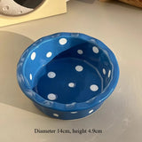 Popxstar  Instagram Style Yogurt Polka Dot Lace Bowl Cute Girlish Heart Breakfast Ceramic Home Oat Bowl
