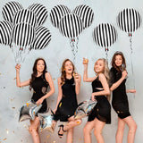 Popxstar 10pcs Black and White Striped Aluminum Film Balloons for Birthday Parties, Weddings, Singles Parties, Decorations