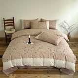 Popxstar  4PCS Vintage Style Bedding Set Ins Floral Lace Duvet Cover Flat Sheet Set Twin Double Size Bed Sheet Set For Bedroom Decor