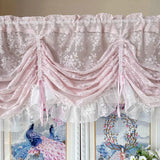 popxstar Korean Romantic Pink Flower Ruffled Lace Small Curtain Pink Tie up Adjustable Sheer Window Drapes For Living Room and Bedroom