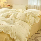 Popxstar  Princess Style Bedding Sets Ruffle Lace Bow Quilt Cover Romantic Bedclothes Decor Woman Girls Bedroom Duvet Cover 4pcs