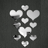 Popxstar 10Pcs/Set Durable Love Heart Stickers Wall Sticker Mirror Mural 3D Decal Simple DIY Decorative Removable Paster Home Decoration
