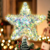 Creative 3D Glitter Star Christmas Trees Topper Hollow Light Up Xmas Tree Ornament Party Decoration Iron Glowing Tree Topper