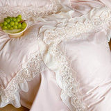 Popxstar  Vintage Jacquard Lace Ruffles Wedding Bedding Set Lyocell Cotton Soft Silky Duvet Cover Set Bed Sheet Fitted Sheet Pillowcases