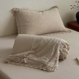 Popxstar  88% Cotton and 12% Linen Jacquard Vintage Hollow Lace Edge Summer Quilt Air Condition Thin Comforter Lightweight Blanket 1/4Pcs