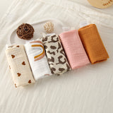Popxstar 5Pcs Baby Cotton Washcloth Newborn Burp Cloth Square Towels 6-Layer Pure Cotton Soft Absorbent Gauze Cotton Baby Towels