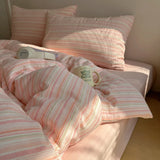 Popxstar  Nordic Bedding Set Pure Cotton Striped Duvet Cover Set Soft Flat Sheet Single Queen Size Double Bed Sheet Set For Bedroom Decor