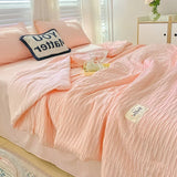 Popxstar  Korean Style Seersucker Washed Cotton Summer Quilt Four-Piece Set Bare Sleeping Quilt Summer Blanket Airable Cover
