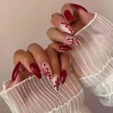 Popxstar  24pcs Mid-length Almond False Nails Simple Pattern Design Stick on Fake Nail Round Head Wearable Press on Nails Sets Finished