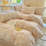 4pcs Thickened Carved Milk Fleece Four Piece Set for Winter Warmth Coral Fleece Duvet Cover Flannel Sheet Pillowcase Bedding