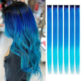 Popxstar 6pcs/pack Clip in Hair Extensions Colored Party Highlights for Girls 22 inches Multi-colors Straight Hair Synthetic Hairpieces