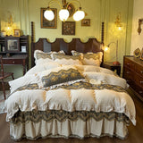 Popxstar  European Luxury Lace Embroidery Crystal Velvet Bedding Sets Duvet Cover Ruffles Quilted Bed Skirt Bedspread Pillowcases 4Pcs
