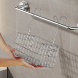 Stainless Steel Hanging Bathroom Shelf Shower Caddy Over Rod Bathroom Storage Basket With Towel Hooks Toiletries Organizer Rack