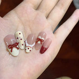 Popxstar  10pcs Handmade Nails Tips Blush Smudge Design Mid-length Oval Fake Nail Art Wearable Rhinestone Butterfly Press on False Nails