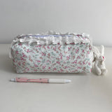 Popxstar Korean Lace Floral Pencil Case Portable Fabric Ruffle Stationery Organizer  Aesthetic Study Pen Bag for Students Back To School