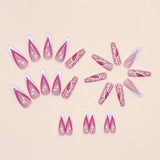 Popxstar 24-piece Long French Patchwork Cobweb Fingernail with 1 Jelly Glue and 1 Nail File