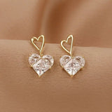 Popxstar Korean Fashion Jewelry Shining Rhinestone Hollow Heart Drop Earrings for Women Girls Vintage Red Crystal Earrings